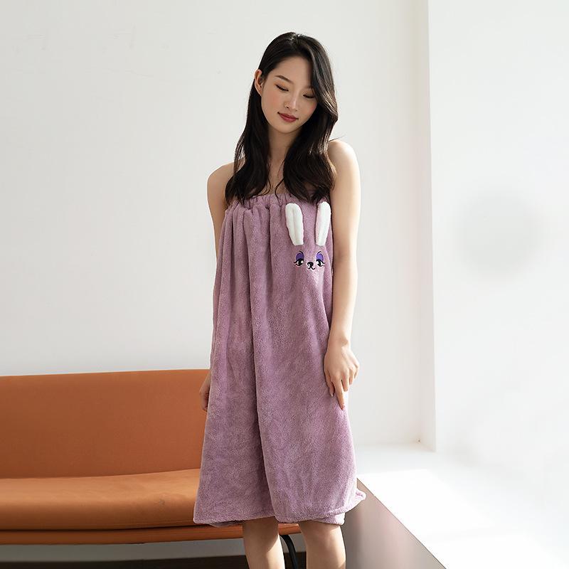 Girls' multi-color cute rabbit bath dresses, super absorbent and quick-drying bath towels on Douyin with magic stickers
