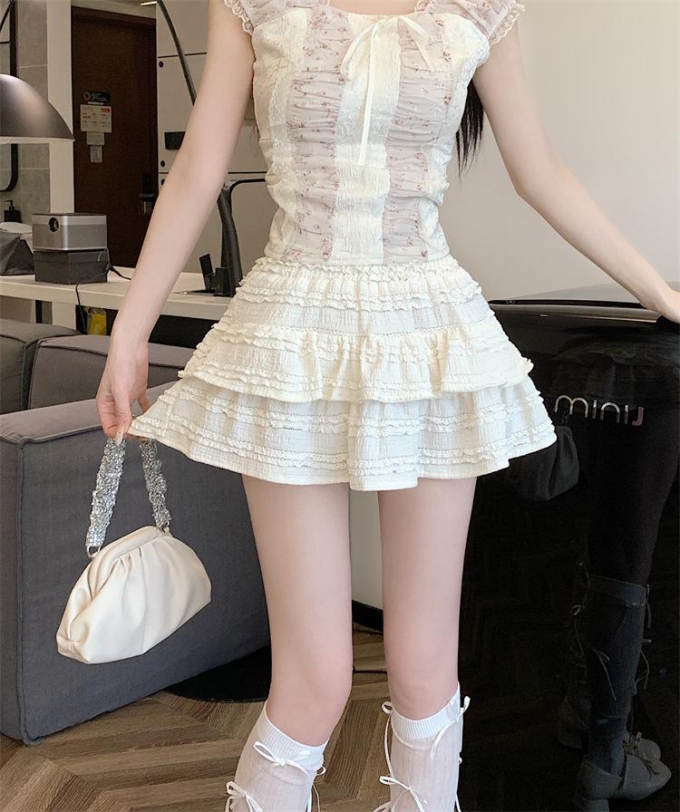 Women's French-Style Ballet Fluffy Layered A-Line White Cake Skirt - Petite & Spring Anti-Exposure Design