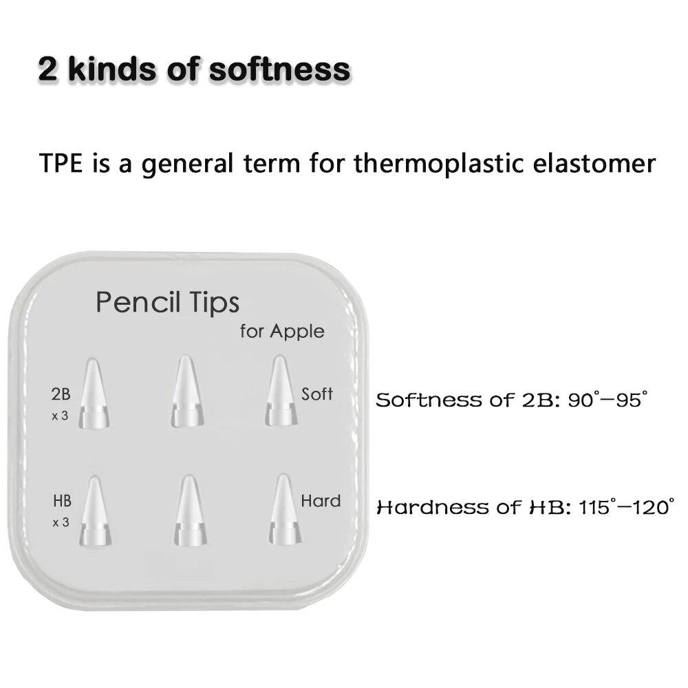 Pencil Tips for Apple Pencil 1st / 2nd Generation, Double-Layered iPad Stylus Nib, Both Soft and Hard