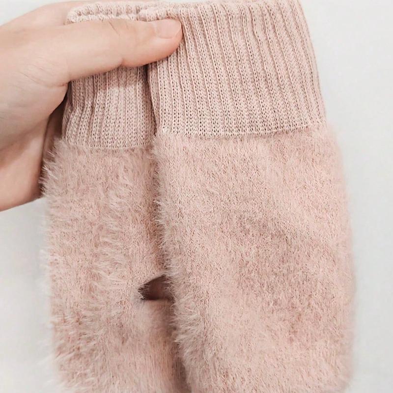 1 Pair New Mink Fleece Half Finger Gloves for Women's Soft Winter Warmth Luxury Solid Color Plush Knitted Fingerless Gloves