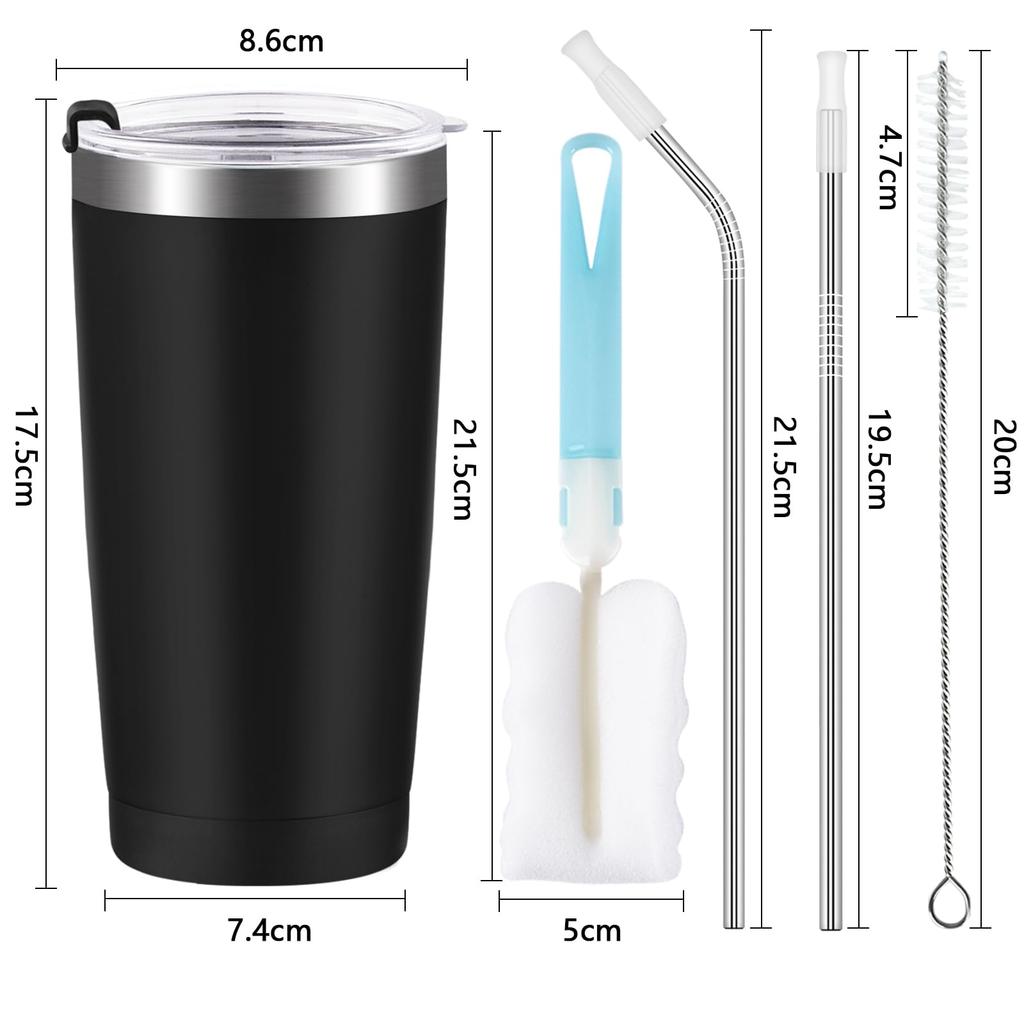 Livole Edelstahl-Vakuumisolierter großer Doppelbecher, Lieferung ohne Lieferung mit schwarzem Becher, Becher, kälte-/wärmeisoliert, 600 ml, Fassungsvermögen, doppelwandig,