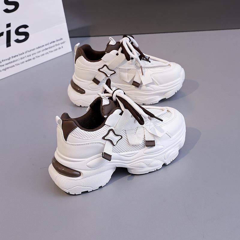 Spring thick-soled heightening dad shoes women's niche double straps breathable mesh student sports and leisure