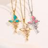Sweet Temperament Butterfly Pendant Clavicle Necklace - Micro-inlaid Color Drip Oil, New Fashion for Women