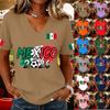 Women's Casual V Neck Pullover Short Sleeve Top Soccer National Flag Print Support Shirt Mexico 2026 Design Lightweight Comfortable Fit