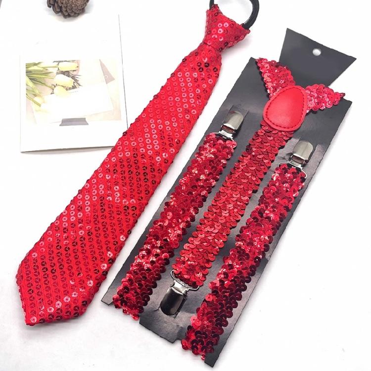 Stylish Sequined Suspenders for Men with Neck Tie Multiuse Costume Accessory Brace for Weddings and Holiday Celebration