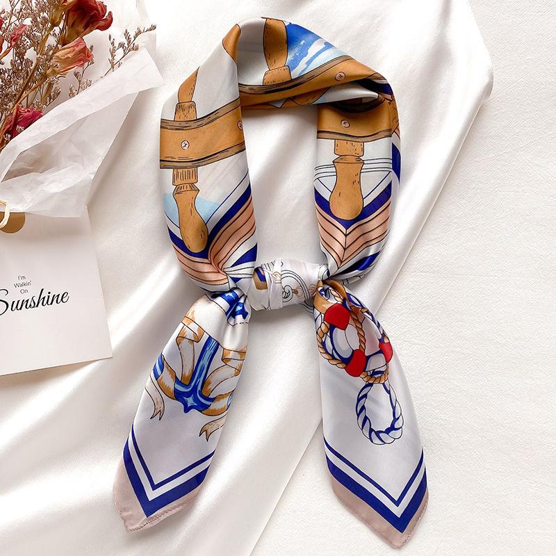 Luxury  Square Silk Scarf Women Plain Striped Line Shawls And Wraps Fashion Bag Scarfs Hair Tie Bandanas Hijab 70*70Cm
