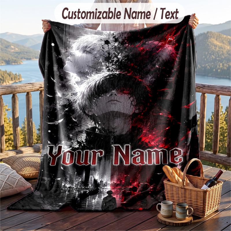Personalized Flannel Throw Blanket,Tokyo Ghoul Custom Printed Name, Cozy Plush Blanket For Home Use
