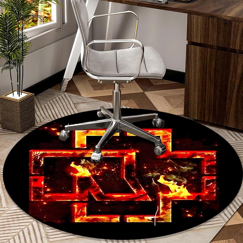 Ramms Rock Band Fire Logo Round Carpet Chair Cushion Round Entryway Rug, Soft Round Rugs for Living Room, Bedroom, Circle Carpet Decor Gifts