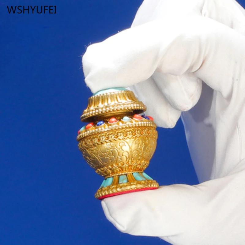 Pure Brass Mani Tibetan Gift Ornaments Feng Shui Accessories Living Room Desktop Home Decor Sacrifice Pray for Auspiciousness
