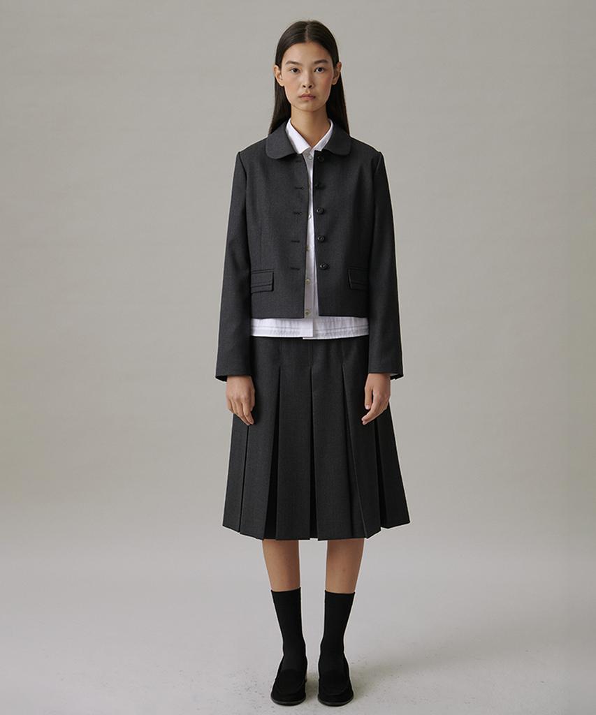 Tudument Box Pleats Midi Skirt_Charcoal