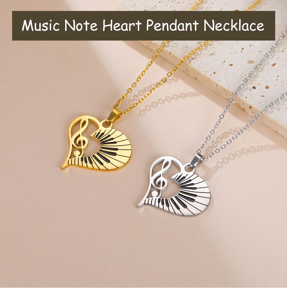 Cazador Trendy Music Note Heart Pendant Necklace for Women Piano Keyboard Chain Stainless Steel Jewelry Music Lovers Gifts
