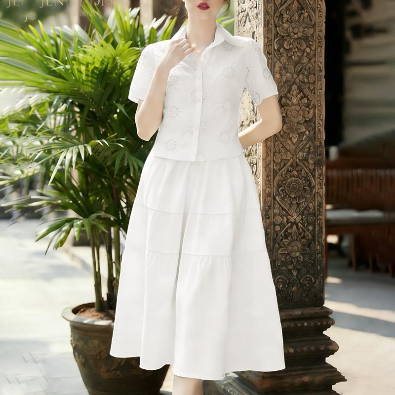 ZANZEA Women Short Sleeve Crochet Blouse and Skirts Casual Two Piece Suit Sets