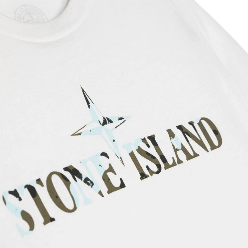 Stone Island T-Shirt With Letter Print Round Neck Cotton Short Sleeve Kids tops White 791621051-V0093
