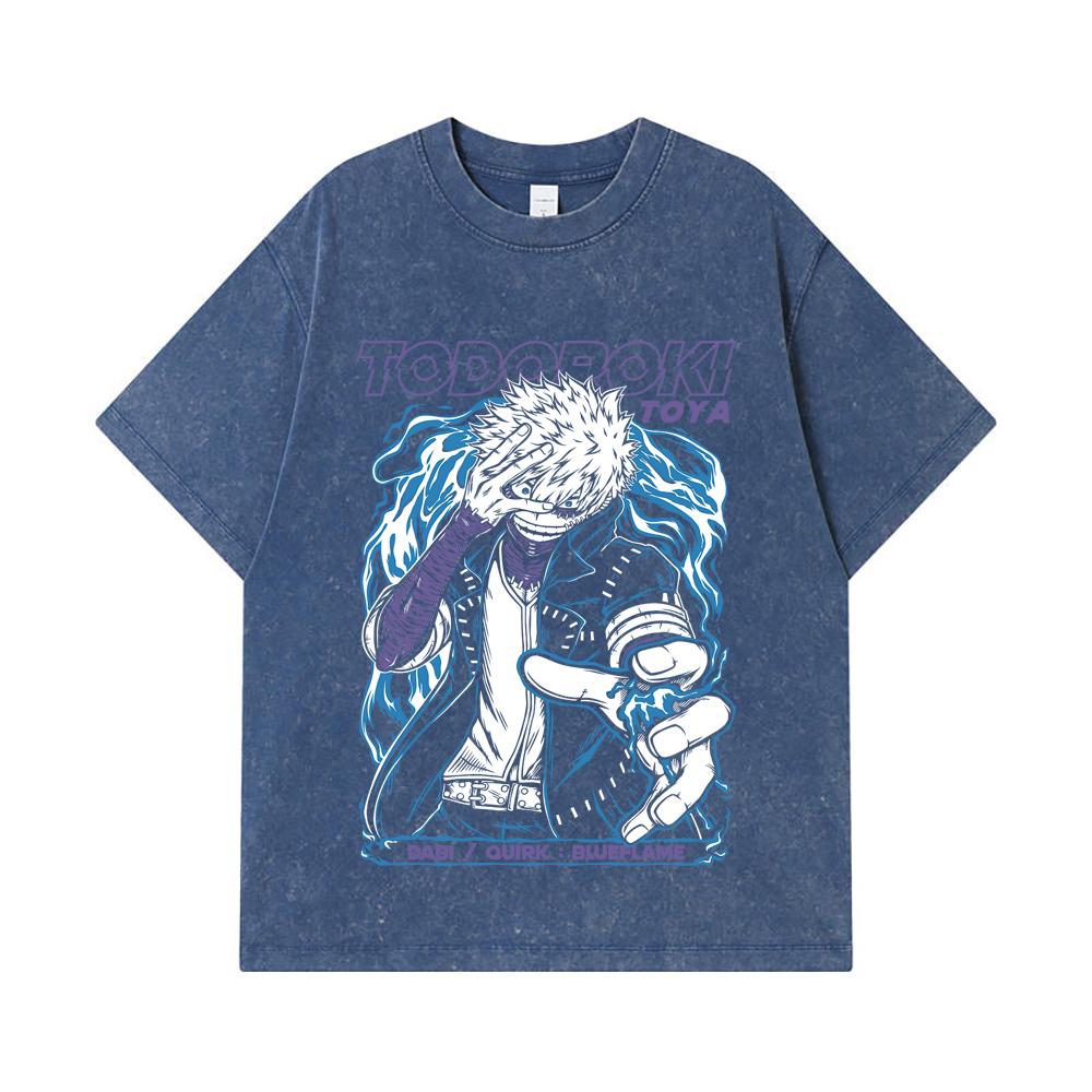 

275 GSM Washed T-shirts 100% Cotton My Hero Academia V11 Dabi Print Unisex Heavy Cotton T Shirt 2XL королівський синій колір