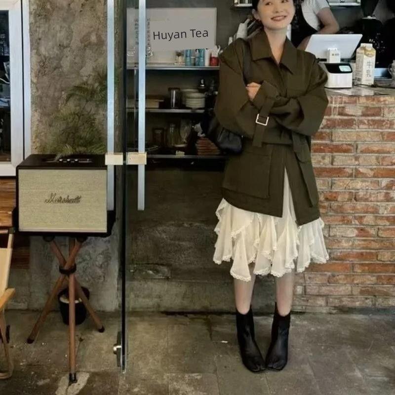 Fall and Winter New Women's Clothing Fashion Style French Casual Easiest for Match Lace Trim Mid Length Long Length Mini A- line Skirt