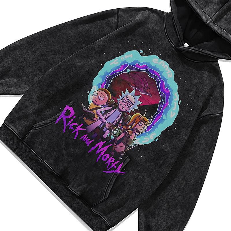 Cartoon Digital Direct Injection Printing Hooded Sweater Men And Women Washed Old Retro Hoodie Jacket Autumn And Winter
