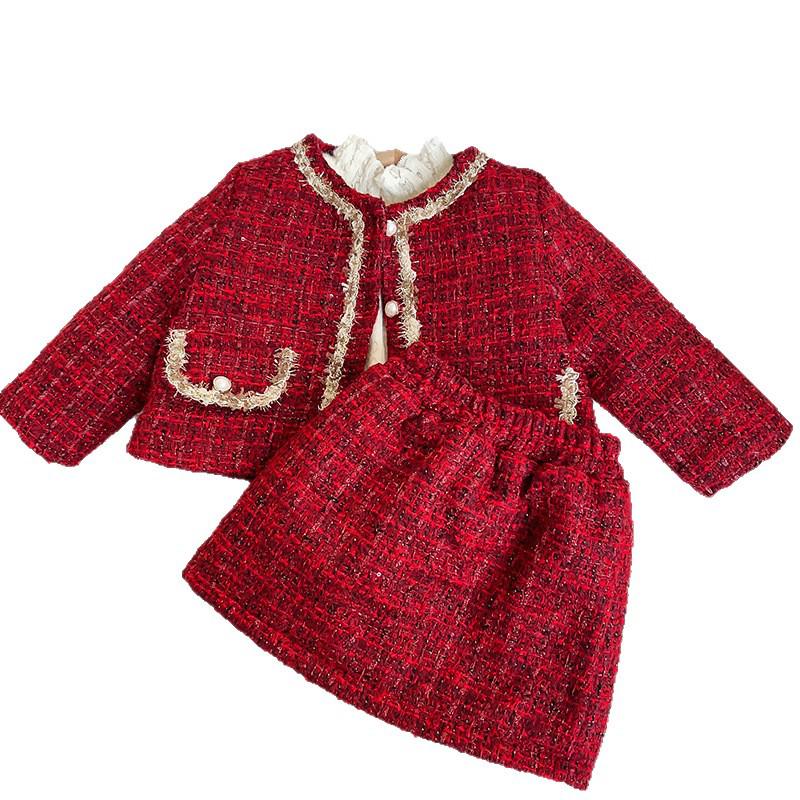 Jesień/Zima 2025 Uroczy Bawełniany Ciepły Dwuczęściowy Zestaw dla Dziewczynek w Francuskim Stylu