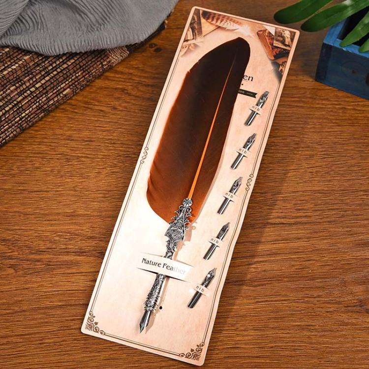 Wielokolorowy Vintage Creative Feather Pen Stalówka Rzeźbione Korpus Kwiatowy Okrągły Dip Water Pen Student Pen