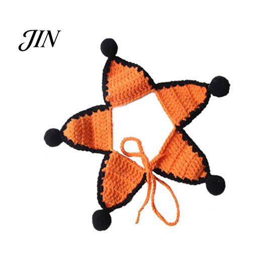 Five-pointed Star Pet Bib Knitted Bib, Handmade Shape Cat Crochet Lightweight with Black Pom-poms for Cats Small Dogs Halloween Outfit Non-tightening
