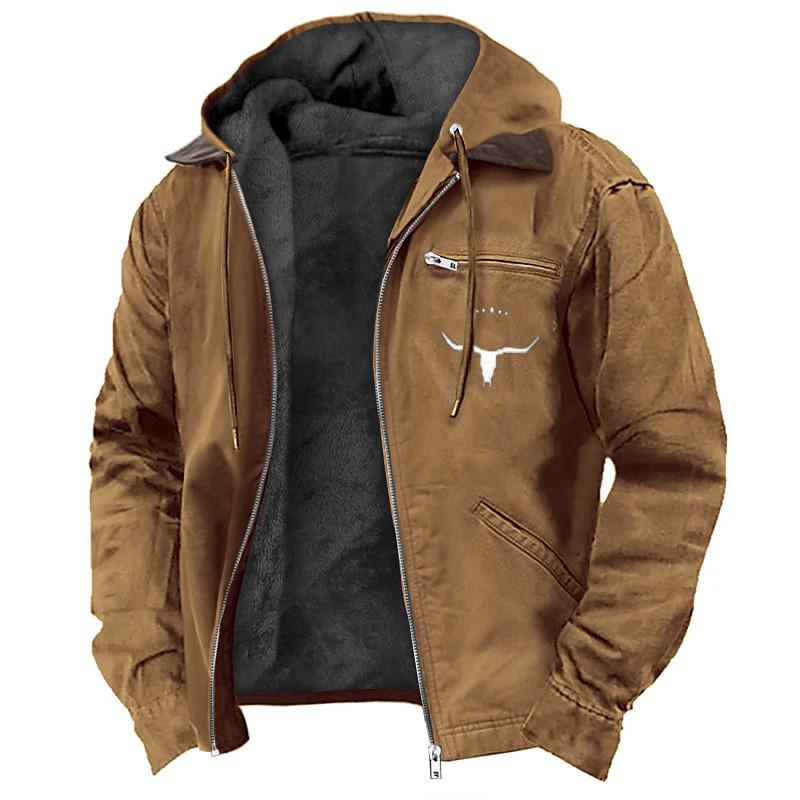 2025 European & American Men's Retro Hooded Zipper Jacket - Trendy, Casual & Versatile