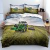 Green Tractor Bedding Set with Duvet Cover & Pillowcases,Farm Equipment Print,Soft Microfiber Full Size,Country Style Decor