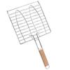 Stainless Steel BBQ Grill Net With Chrome Plated And Hardwood Handle Fish Meat Grill Barbecue Clip Clamp Folder Net BBQ Tools