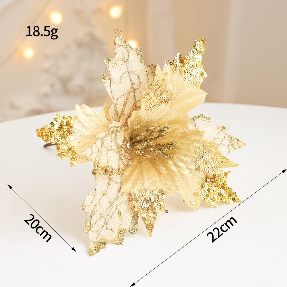 Christmas flower gold simulation Christmas tree decoration flower 20cm sequined flannel home decoration