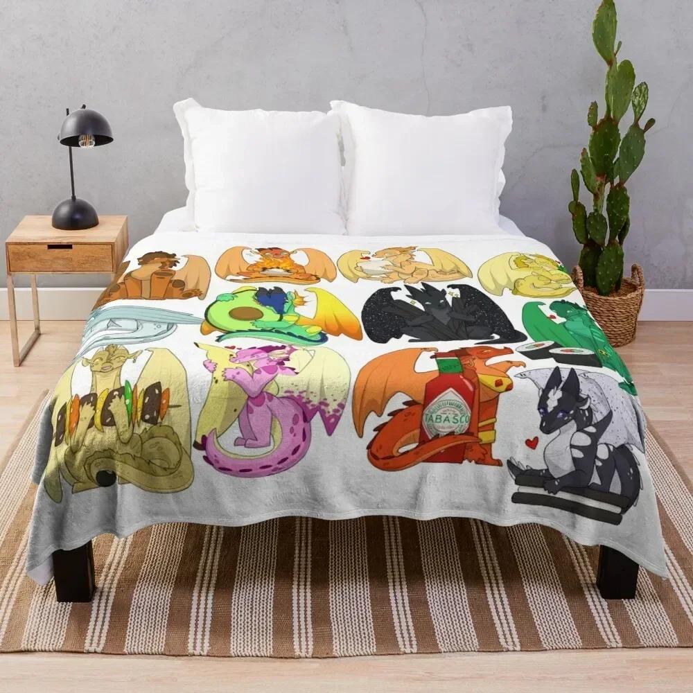 Wings of Fire Chibis with FOOOOD Throw Blanket blankets and throws Decorative Sofas Blankets For Sofas Blankets Size: 75*100cm, Weight: 230 GSM