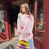 Autumn Winter Rose Print Sweater Women's Round Neck Loose Pullover Versatile Daily Comfortable Knitted Undercoat Top