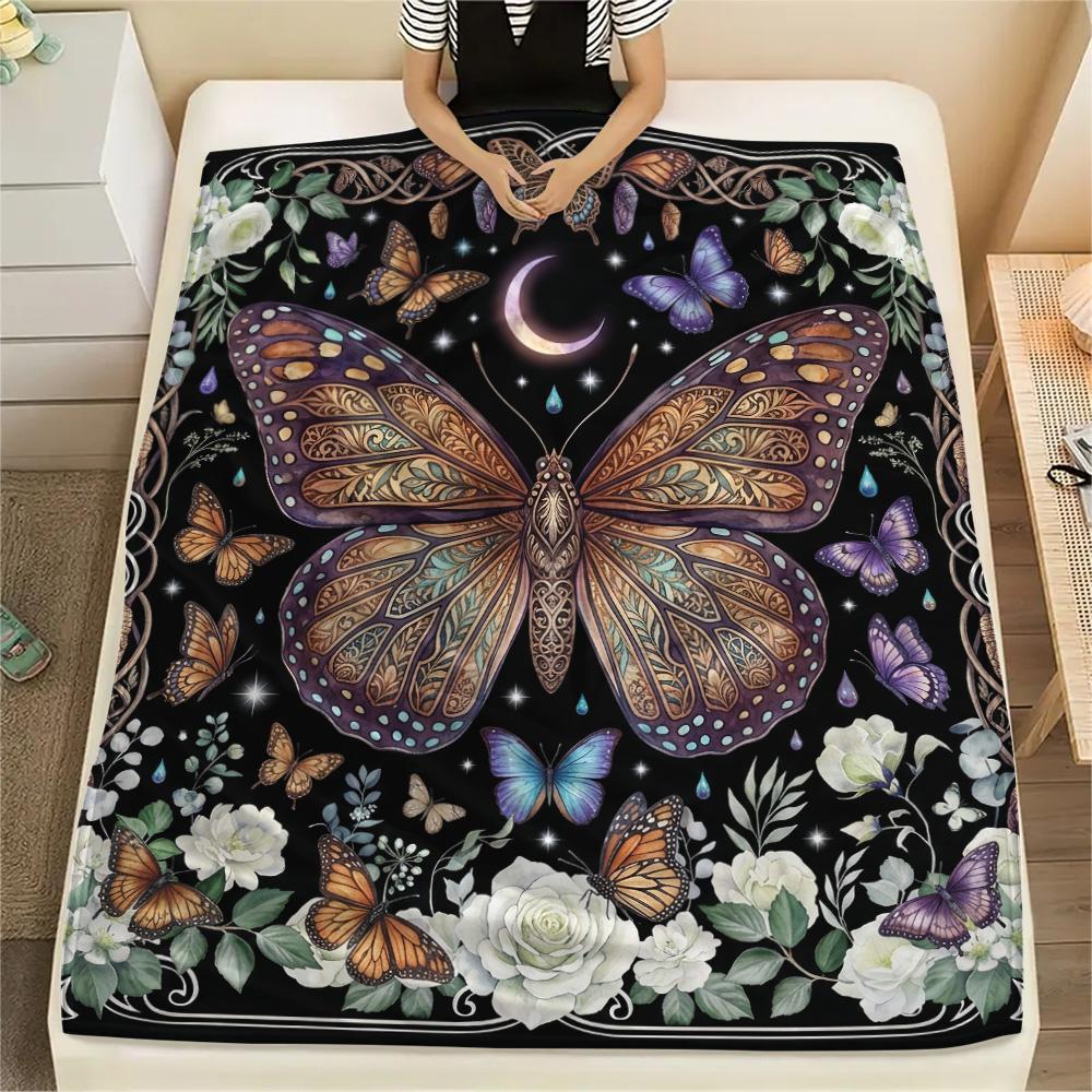 1Pc Butterfly Chicken Vintage Art Print Flannel Blanket High Quality Warm Comfortable Cover for All Seasons Perfect for Gifts Home Decor