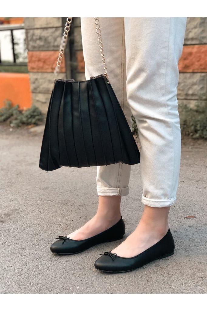 Women's Flat Shoes Black Ropy Ballerina Ballet