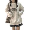 Women's INS Style Korean Loose Fit Sweatshirt - Pure Cotton, Round Neck, Plus Velvet, Long Sleeve Top for Fall, Winter, Spring.