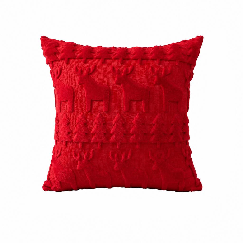 Christmas Cover 45*45cm Plush Deer Embroidery Sofa Cushion Cover for Holiday Party Decoration (Insert Not Included)