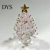 Small Desktop Christmas Tree Glazed Glass Ornament with Star Topper, Colorful for Home Art, Faux Crystal Tabletop Decor Office Art