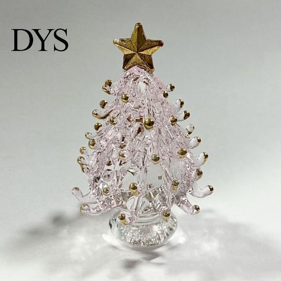 Small Desktop Christmas Tree Glazed Glass Ornament with Star Topper, Colorful for Home Art, Faux Crystal Tabletop Decor Office Art
