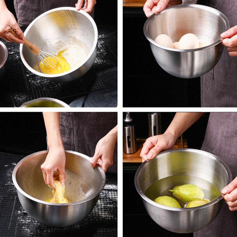 Deep Non Slip Kitchen With Scale Sanding Metal Mixing Bowl Salad Bowl Egg Whisking Pan Baking Tool