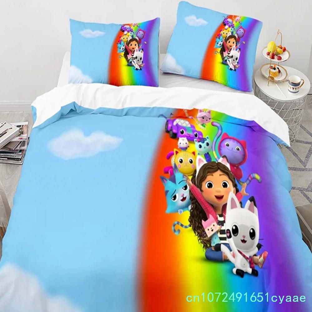 New 3D Gabby's Dollhouse Bedding Set Polyester Duvet Cover Set Pillow Cover Single Twin Full Bed Linen For Girls Boys Kids Gift