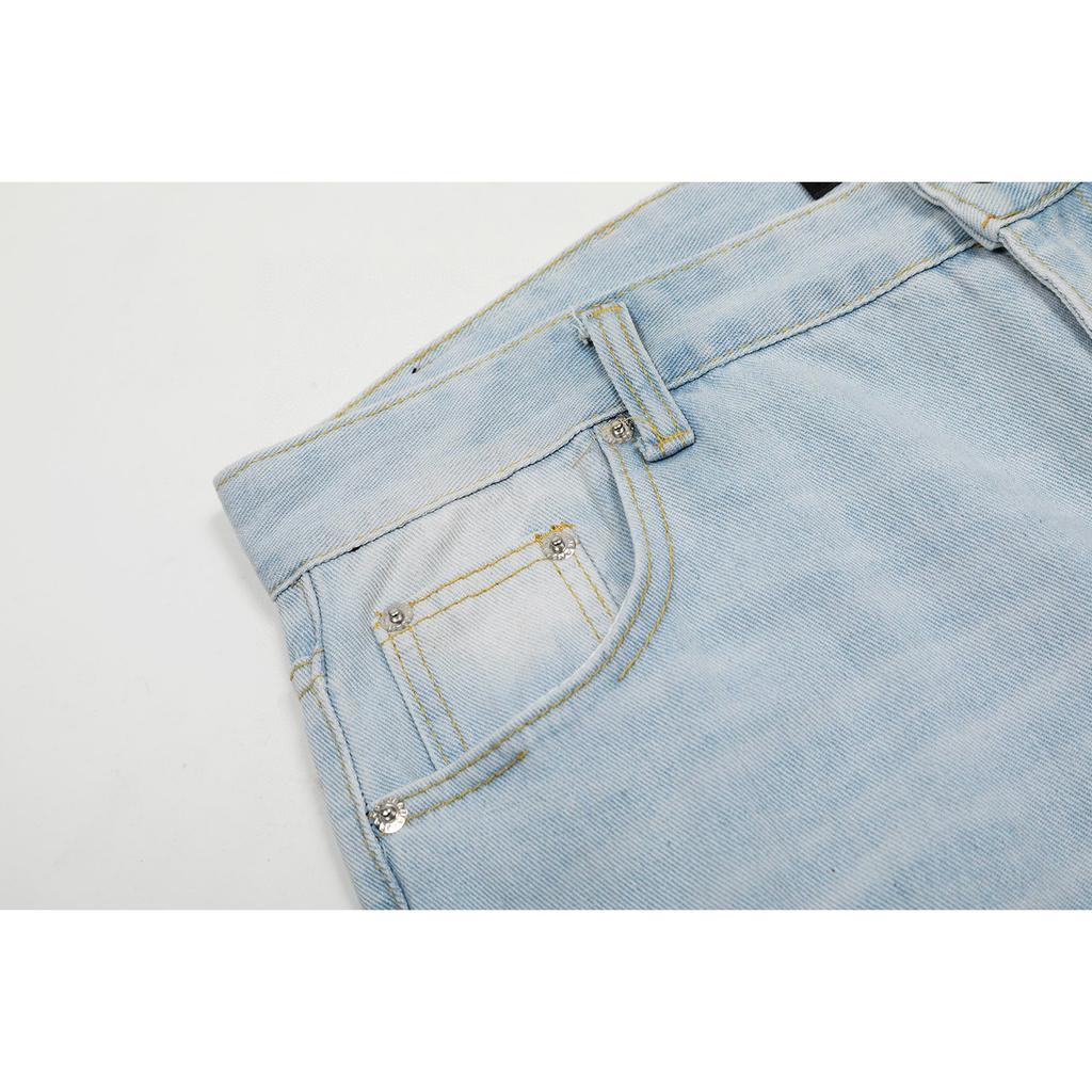 M47 Jeans de Moda de Estilo Americano para Hombre y Mujer con Parches de Tela, Agujeros, Bordados, Pantalones Casuales y de Moda para la Calle