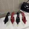 Red patent leather pointed high heels 2025 spring new bow-decorated high heels empty bag head women's shoes after the word