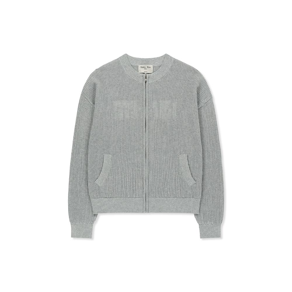 [Matinkim] BACK LOGO JACQUARD MESH KNIT ZIP UP IN LIGHT GREY M