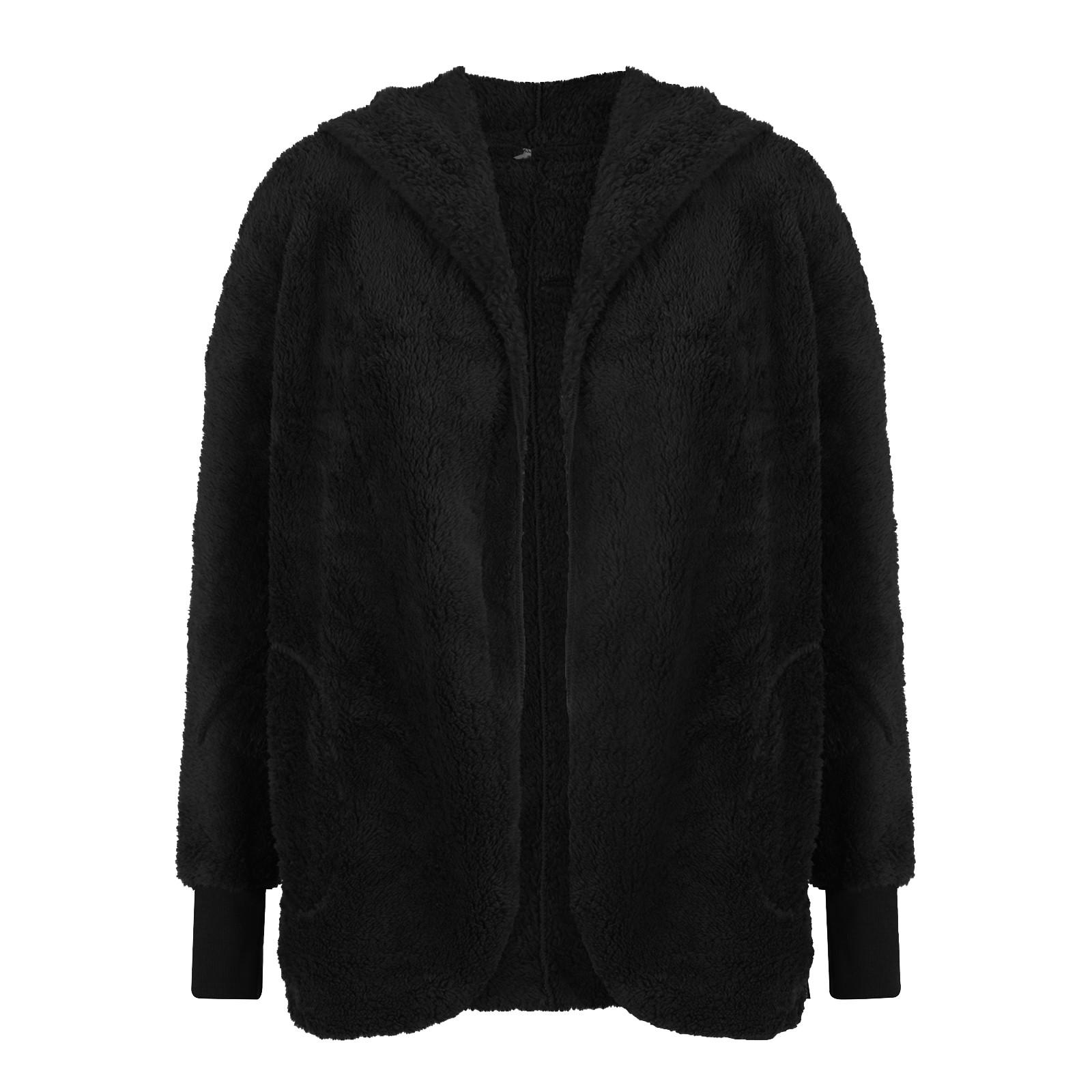 Женская осенне-зимняя плюшевая куртка средней длины с отворотами и капюшоном XL — фото 4