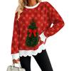 Women's Christmas Print Sweatshirt with Scalloped Wavy Hem and Neck for Holiday