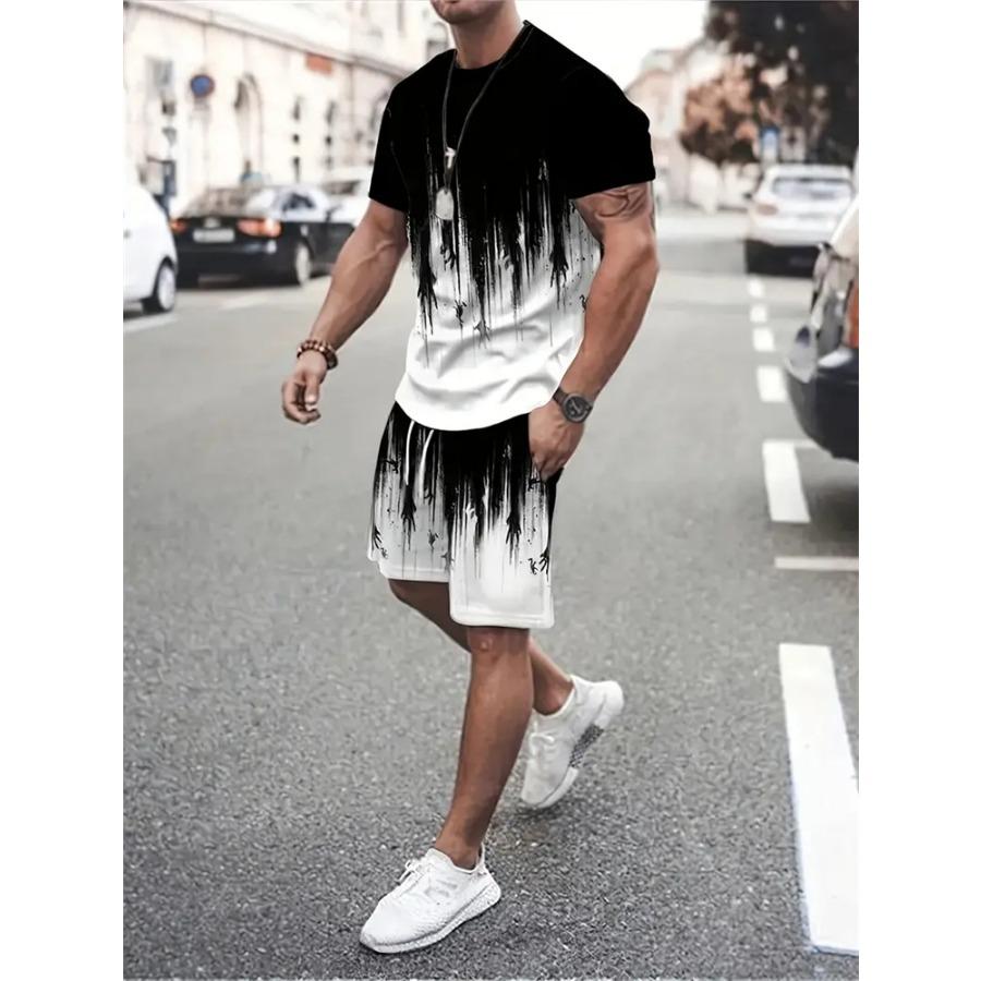 2024 New Fashion Texture 3D Printed Suit Men's Oversized Clothing Short Sleeve Shorts Men's Sportswear Summer Men's Casual Suit