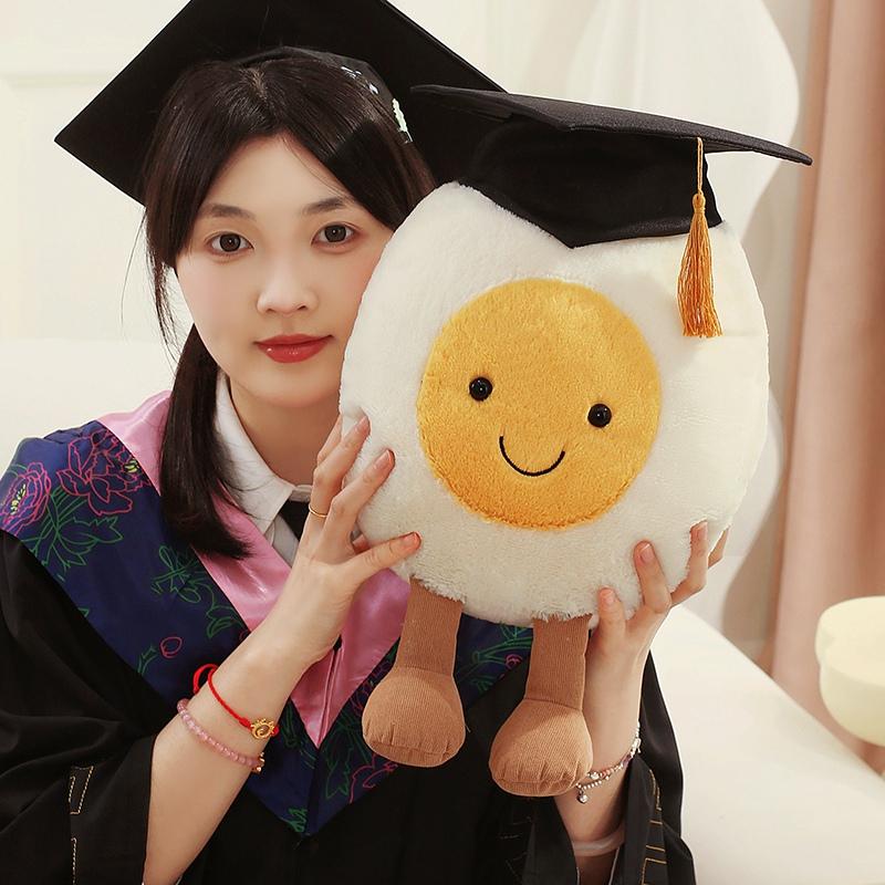 14/25/40CM Kawaii Toy Boiled Egg with Doctorial Hat Funny Egg Pillow Stuffed Soft Dolls Graduation Birthday Gift
