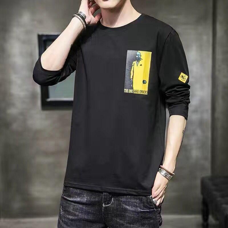 Men T Shirt Solid Color O-neck Long Sleeve Streetwear Casual Men Clothing Korean Style Fashion Tee Tops M-4XL
