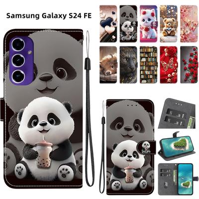 Χειροποίητη Αναδιπλούμενη Θήκη από PU Δέρμα για Samsung Galaxy S24 FE (SM-S721B) Αντιολισθητική Αντικραδασμική Θήκη με Λουράκι Καρπού & Σχέδια Καρδιάς/Τριαντάφυλλου Γάτας