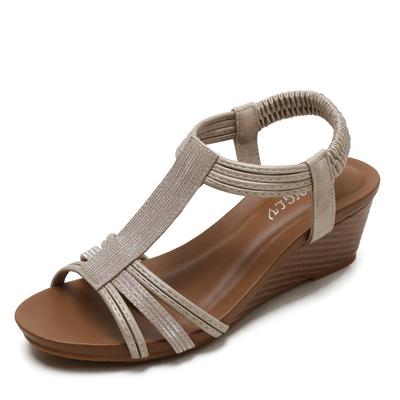 Sandálias Romanas Retro Slope Heel Mulheres Estilo Étnico Uma Tira Leve Viagem Sapatos Femininos