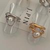 Fashion Zinc Alloy Color Pearl Chain Cuff Ring For Women Couples Simple Metal Double-Layer Adjustable Ring Bride Zircon Gifts