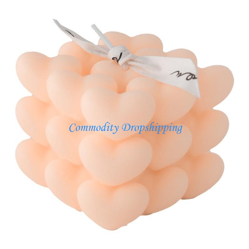 Y5JC Cube Heart Shaped Scented Big Cube Bubble Safety Soy Wax Candles