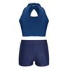 Girls Dance Performance Set Hollow Front Keyhole Back Sequin Patchwork Sleeveless Crop Top Shorts